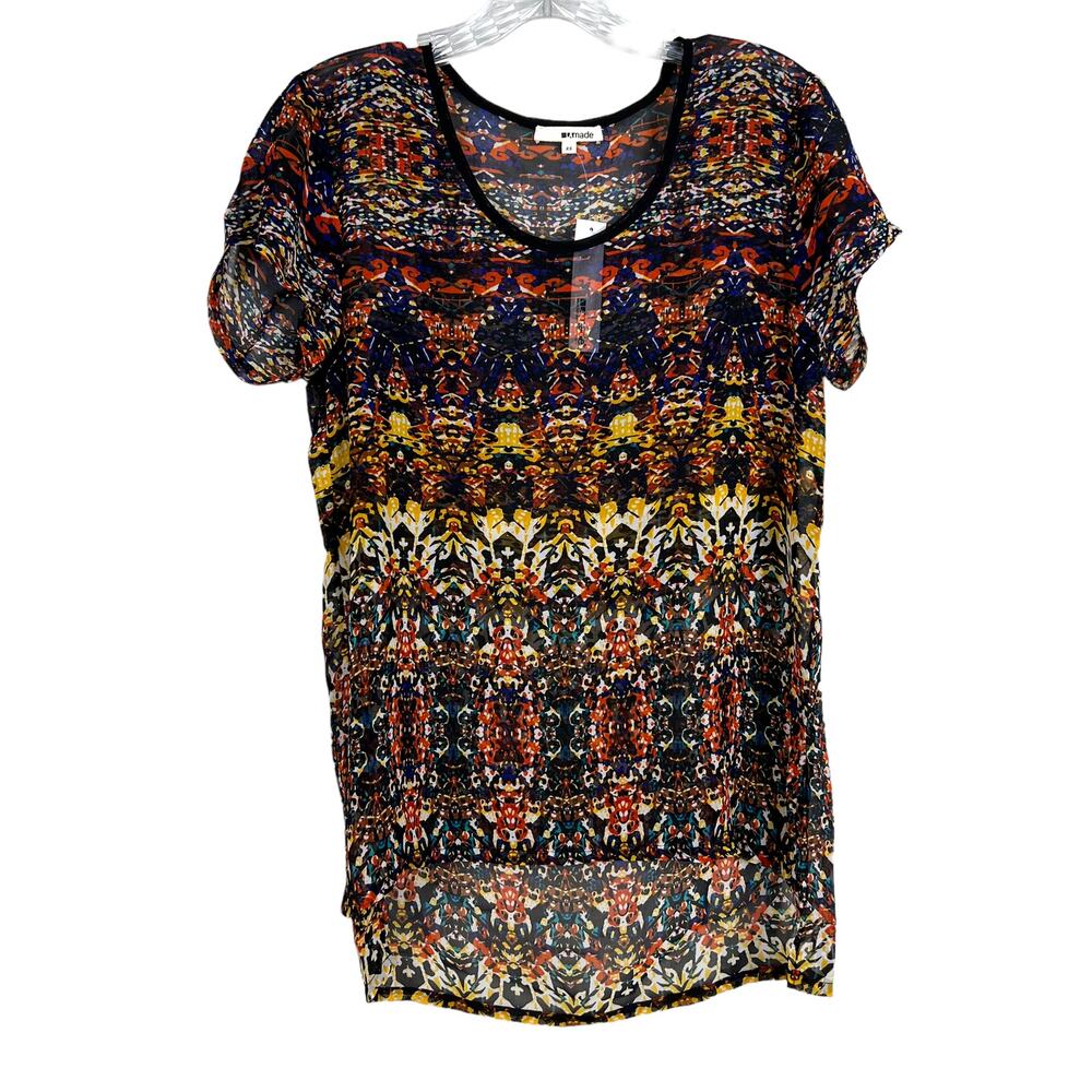 NWT La Made sheer, multicolored short sleeve top, size extra small